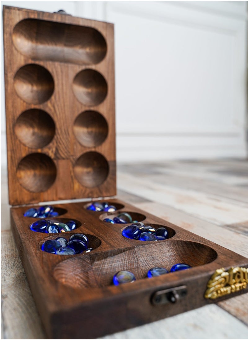 Star - Wooden Mangala Game – Traditional Mancala Strategy Board with Intricate Star Design, 17x28.5cm Box, Classic Logic Game for All Ages - Image 1