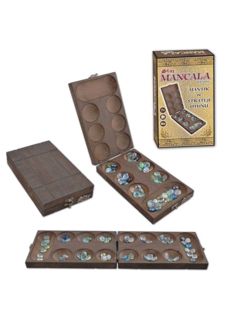 Star - Wooden Mangala Game – Traditional Mancala Strategy Board with Intricate Star Design, 17x28.5cm Box, Classic Logic Game for All Ages - Image 1