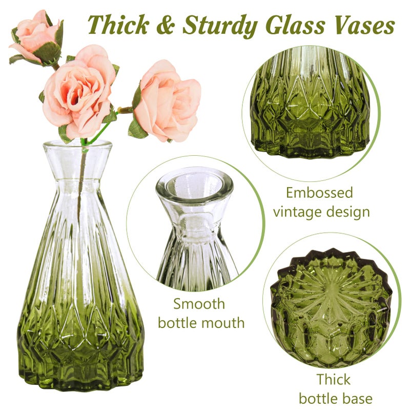 Fivenl Set of 40 Glass Bud Vases, Small Green Glass Vases in Bulk, Mini Vintage Embossed Flower Vase for Wedding, Centerpieces, Birthday Party, Baby Shower, Home Table Decorations (Green) - Image 3