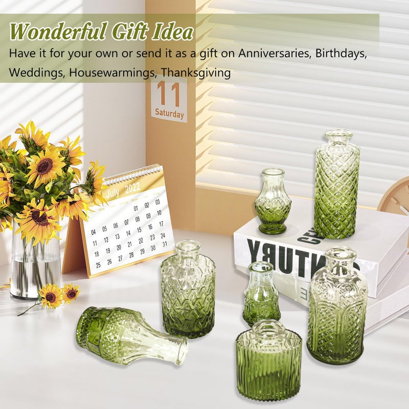 Fivenl Set of 40 Glass Bud Vases, Small Green Glass Vases in Bulk, Mini Vintage Embossed Flower Vase for Wedding, Centerpieces, Birthday Party, Baby Shower, Home Table Decorations (Green) - Image 4