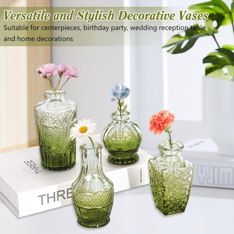 Fivenl Set of 40 Glass Bud Vases, Small Green Glass Vases in Bulk, Mini Vintage Embossed Flower Vase for Wedding, Centerpieces, Birthday Party, Baby Shower, Home Table Decorations (Green) - Image 5
