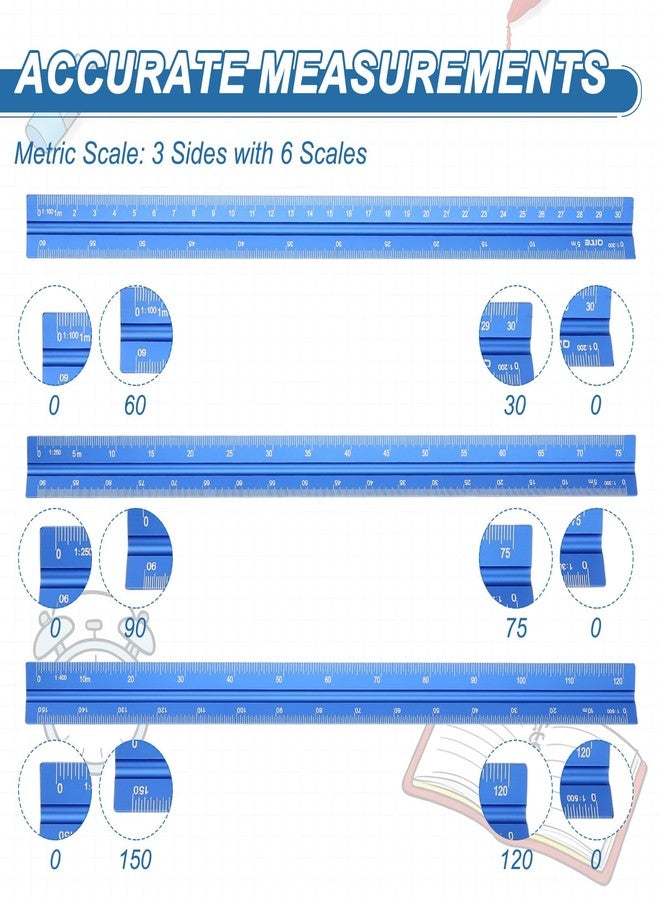 YOKIVE Metric Engineer Scale Ruler, (13 Inch, Blue) Architectural Large Scale Ruler Aluminum Triangular Civil Drafting Tool for Architect Blueprint Engineering Office Supplies - Image 3