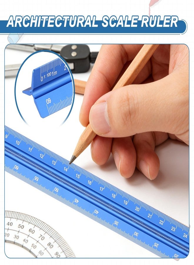 YOKIVE Metric Engineer Scale Ruler, (13 Inch, Blue) Architectural Large Scale Ruler Aluminum Triangular Civil Drafting Tool for Architect Blueprint Engineering Office Supplies - Image 5