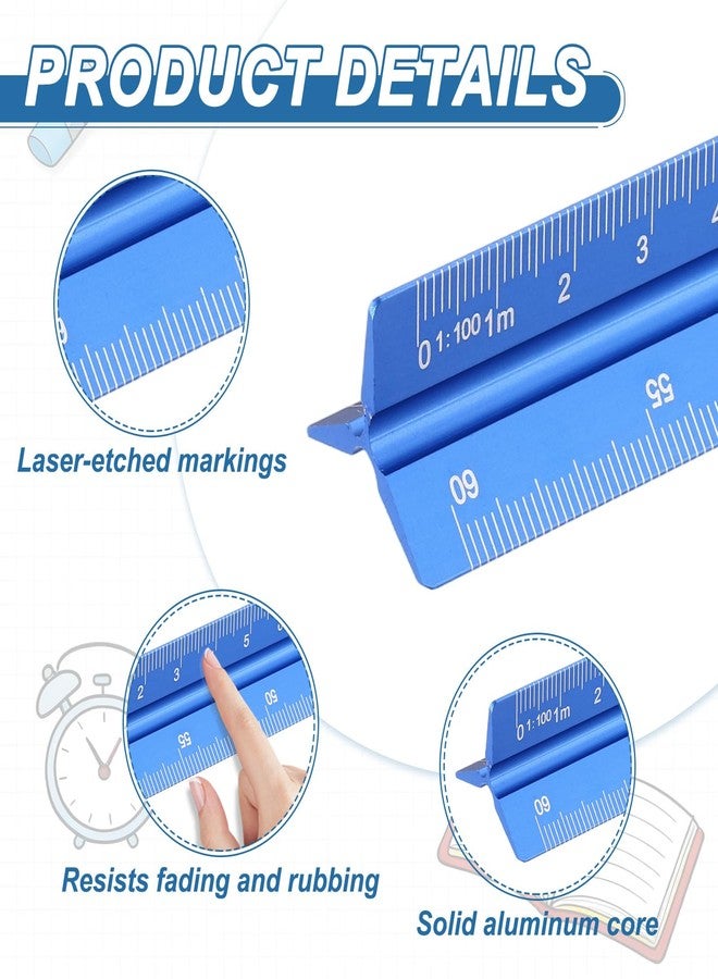 YOKIVE Metric Engineer Scale Ruler, (13 Inch, Blue) Architectural Large Scale Ruler Aluminum Triangular Civil Drafting Tool for Architect Blueprint Engineering Office Supplies - Image 4