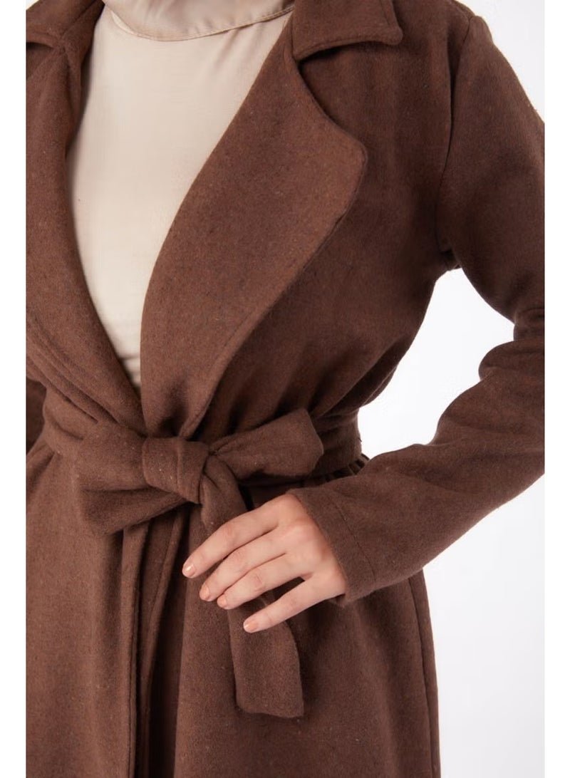 Tofisa Plain Double Breasted Women's Brown Cashmere Coat - 13287 - Image 4