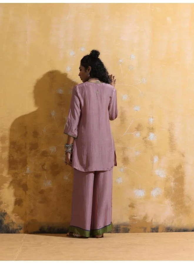 ترو برونز trueBrowns Lilac Muslin Silk Co-ord Set with Flared Pants