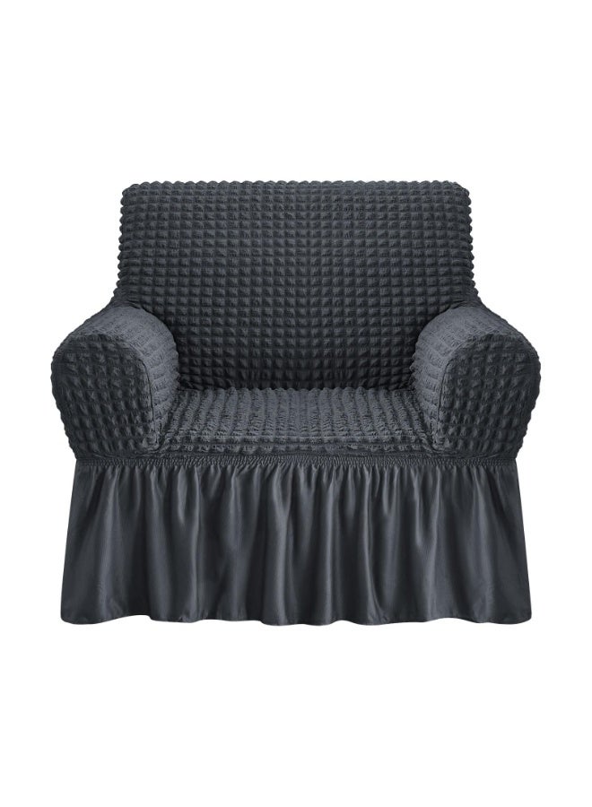 VINNYSEN Armchair Cover Dark Grey Armchair Slipcover 1 Piece Easy Fitted Sofa Couch Covers Universal High Stretchable Durable Furniture Protector with Skirt Country Style (1 Seater Dark Gray) - Image 1