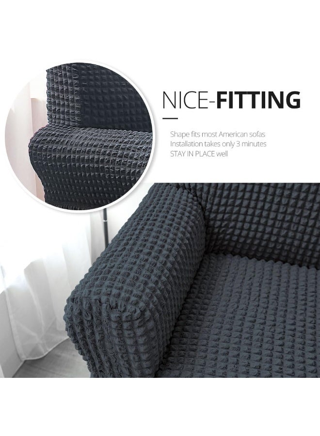 VINNYSEN Armchair Cover Dark Grey Armchair Slipcover 1 Piece Easy Fitted Sofa Couch Covers Universal High Stretchable Durable Furniture Protector with Skirt Country Style (1 Seater Dark Gray) - Image 3