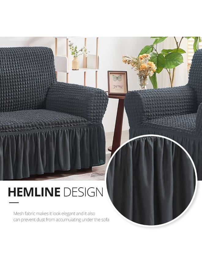 VINNYSEN Armchair Cover Dark Grey Armchair Slipcover 1 Piece Easy Fitted Sofa Couch Covers Universal High Stretchable Durable Furniture Protector with Skirt Country Style (1 Seater Dark Gray) - Image 4