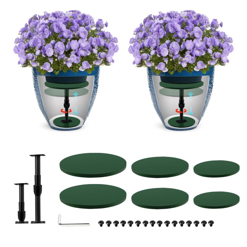Axcoix 2 Pack Adjustable Height Plant Risers for Inside Pots, 7.5-12" Planter Inserts for Large Pots, Pot Fillers for Tall Square Round Taper Planters (6" 8" 10" Base or Top) - Image 1