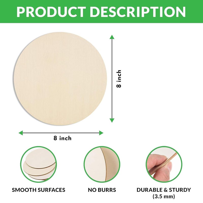 BerryBox 8 x 8 inch Round MDF Boards for Art and Craft, Wood Round MDF Sheets for Craft Work, DIY MDF Cutouts 3mm Thickness (4) - Image 2