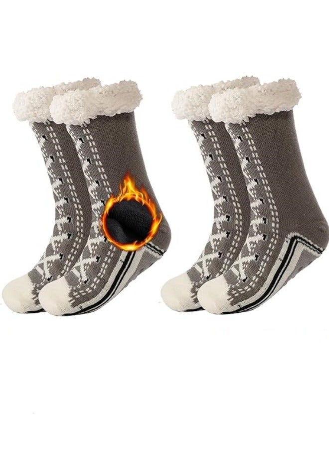GGEROU Two Pairs of Ultra Thick Socks, Non Slip Fluffy Warm Winter Slipper Socks, Slipper Socks with Grips One Size - Image 1