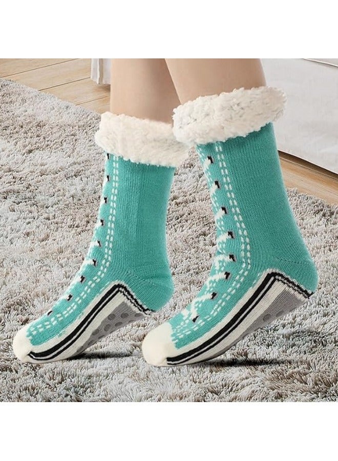 GGEROU Two Pairs of Ultra Thick Socks, Non Slip Fluffy Warm Winter Slipper Socks, Slipper Socks with Grips One Size - Image 4