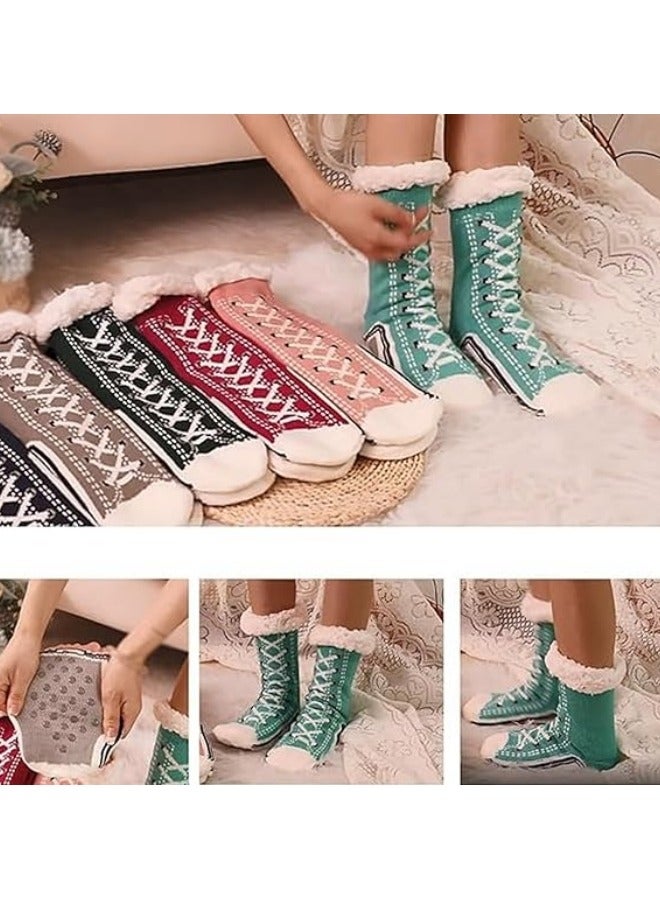GGEROU Two Pairs of Ultra Thick Socks, Non Slip Fluffy Warm Winter Slipper Socks, Slipper Socks with Grips One Size - Image 5