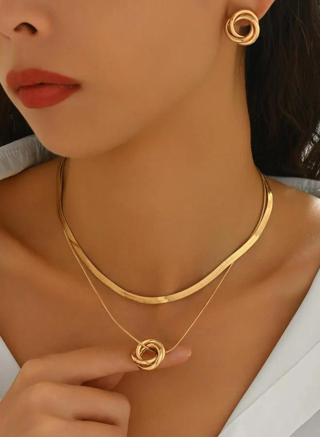 Take Two Gold Tone Layered Necklace and Earrings Set