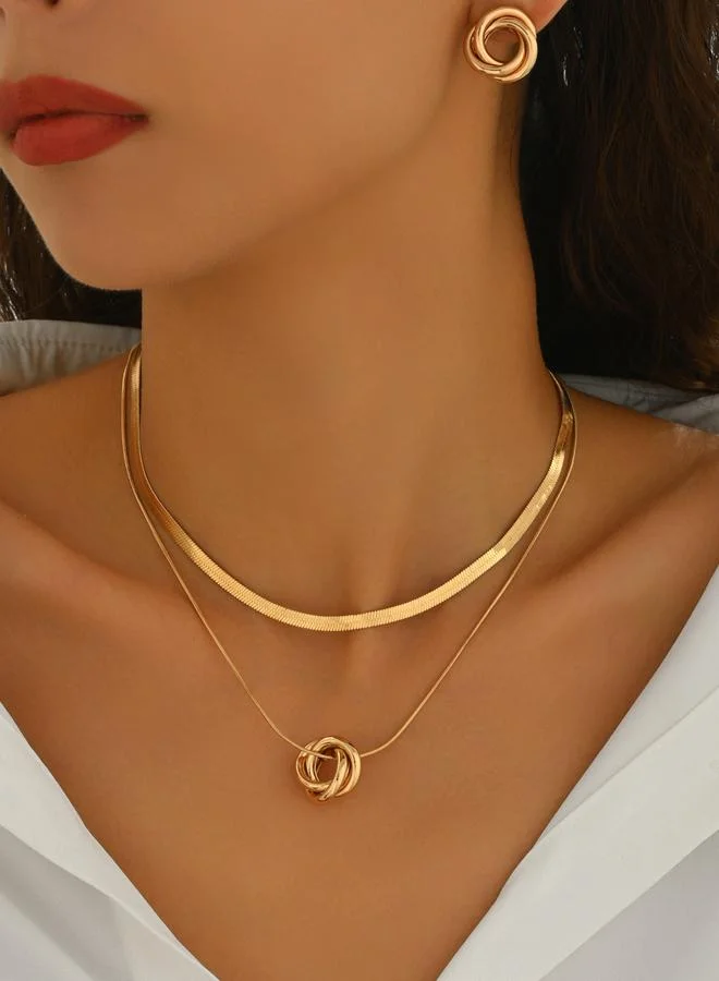 Take Two Gold Tone Layered Necklace and Earrings Set