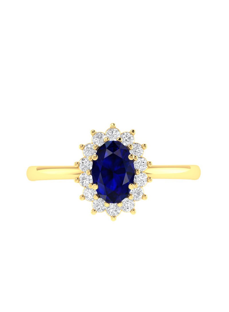 Capri Gold Diana Oval Blue Sapphire and Shining Diamond Ring in 18K Yellow Gold  - Image 1