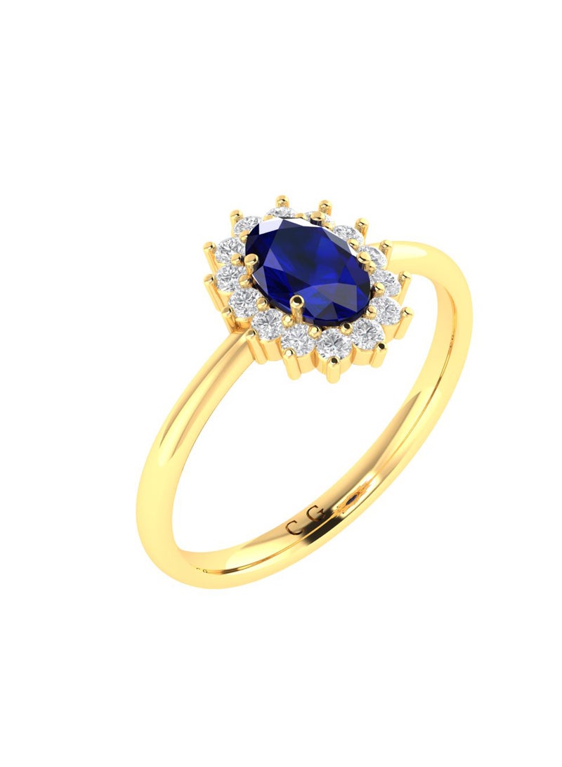 Capri Gold Diana Oval Blue Sapphire and Shining Diamond Ring in 18K Yellow Gold  - Image 2