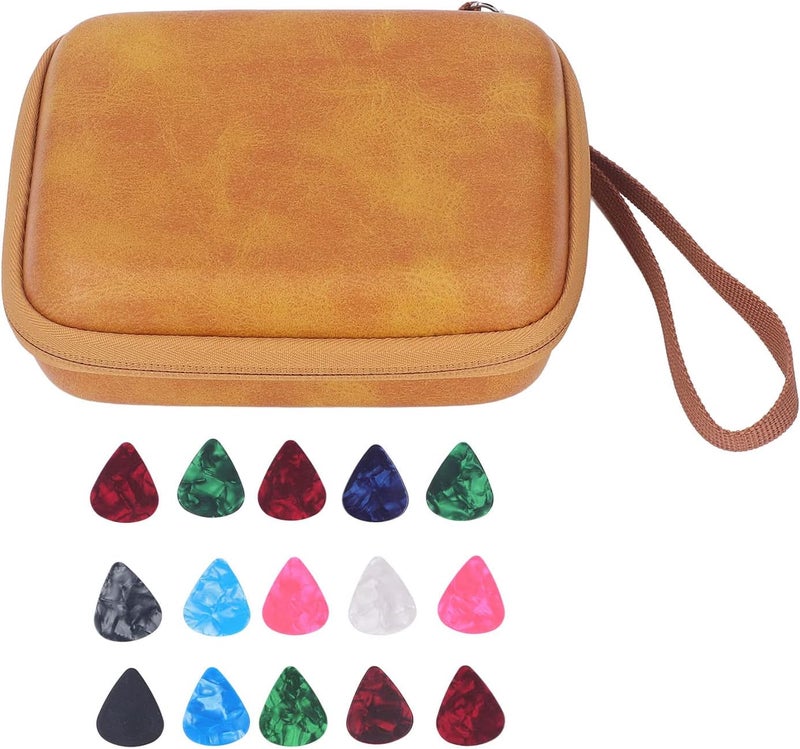 Guitar Pick Bag Set, PU Leather Guitar Pick Storage Pouch with Hand Strap, Scratch - Celluloid Picks Holder Case for Guitar Accessories (Croci) - Image 1