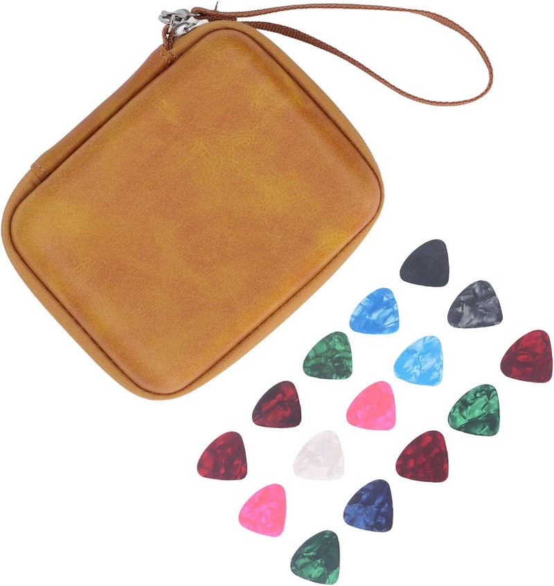 Guitar Pick Bag Set, PU Leather Guitar Pick Storage Pouch with Hand Strap, Scratch - Celluloid Picks Holder Case for Guitar Accessories (Croci) - Image 3