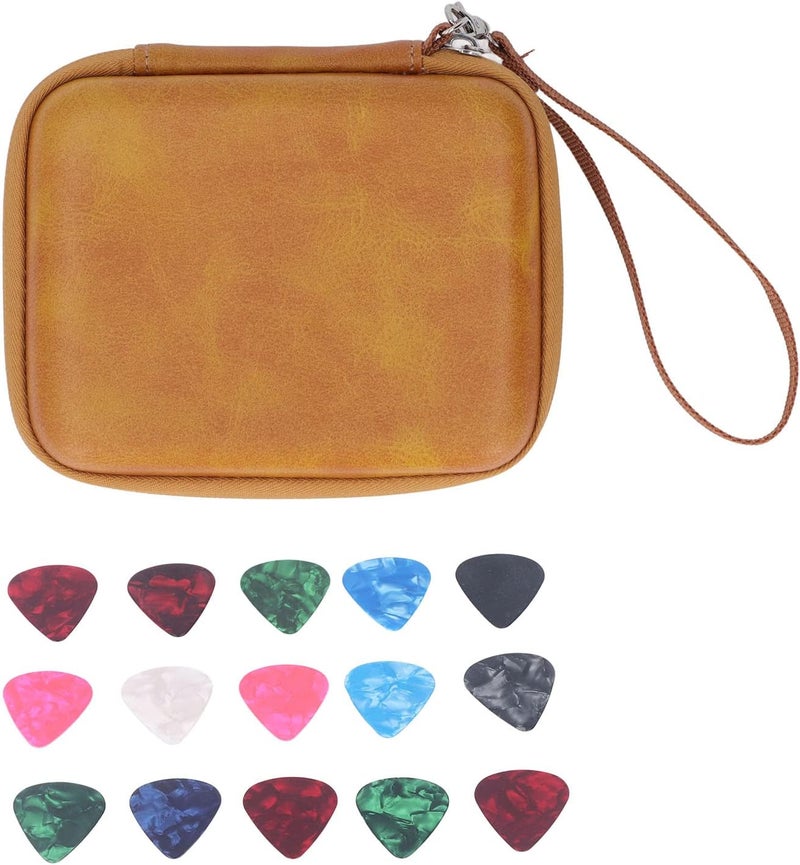 Guitar Pick Bag Set, PU Leather Guitar Pick Storage Pouch with Hand Strap, Scratch - Celluloid Picks Holder Case for Guitar Accessories (Croci) - Image 2