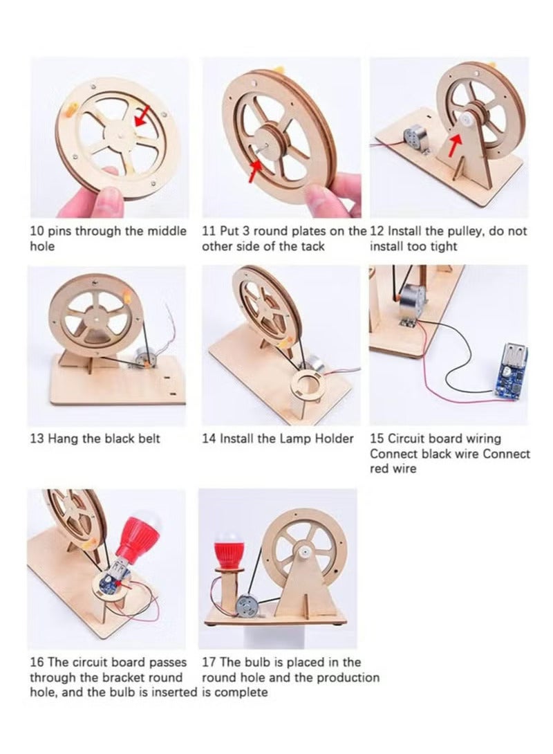 YelaJoy Wooden Hand Cranked Generator, Science Kit Manual Generator Toy, Physics Experiment Puzzle Light Bulb, Science Experiments for Kids Age 6-14, Light Bulb Color Random - Image 3