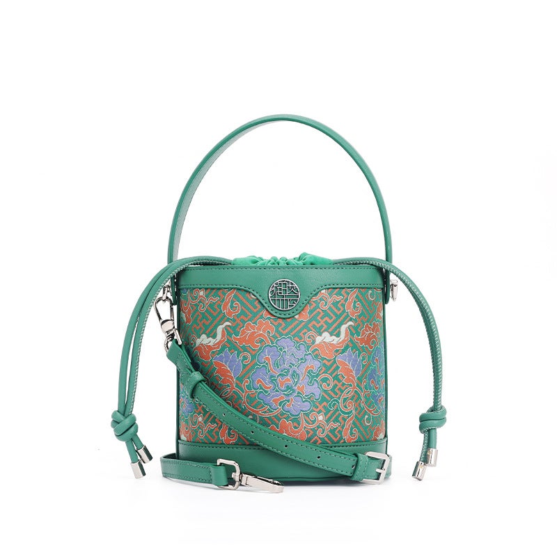 New Chinese-Style National Heritage Handbag With Drawstring, Traditional Song Brocade Mulberry Silk Shoulder Bag For Women, Crossbody Handbag - Image 1