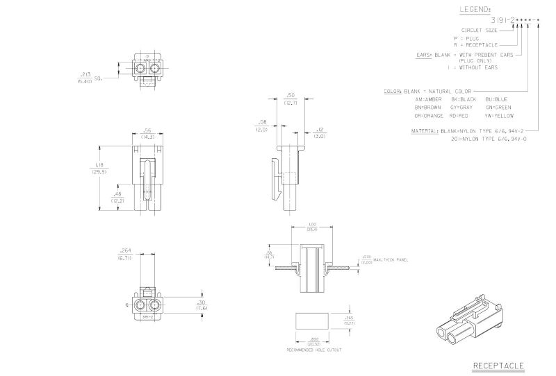 Molex 2-Circuits .093" - MOLEX Connector, 5 Matched Set,14-20 AWG, Free Hanging, w/Lock - Image 2