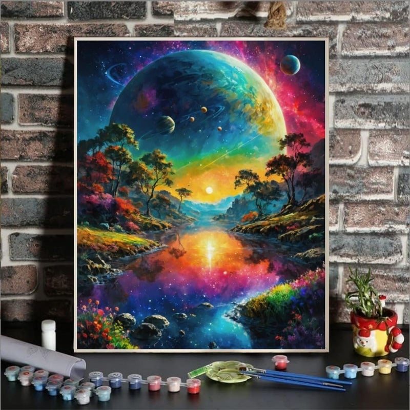 ldazao Earth and Stars Space DIY Paint by Number, Mountain Paint by Numbers for Adults - Landscape Paint by Number On Canvas Without Frame for Gift Home Wall Decor(16x20inch) - Image 2