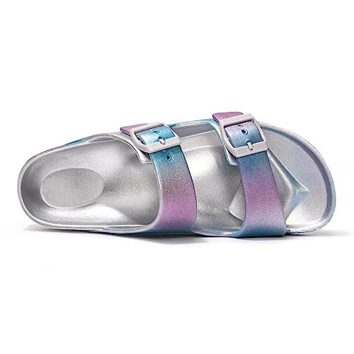 FUNKYMONKEY Women's Plastic Sandals New Upgrade Quality EVA Waterproof Double Buckle Adjustable Slides Shoes (6 M US, New Variation Silver&Blue&Purple/XPZ) - Image 3