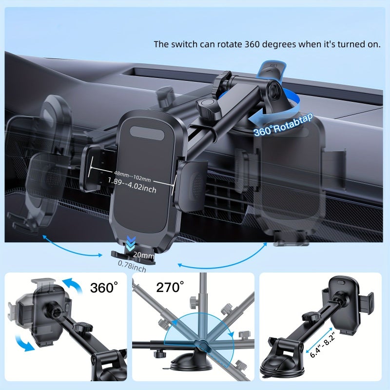 Grey Car Phone Holder Suction Cup 360 Adjustable for 4.5-10.5 Inch Phones - Image 3