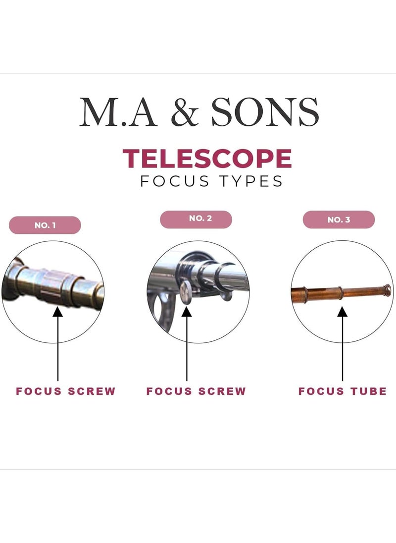 M.A & SONS COMPASS MA SONS Vintage Brass Telescope with Tripod Stand Antique Finish Vintage Nautical  - Image 4