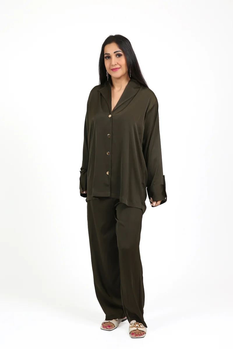 Nikias Nikias Olive green Tok Tok Fabric Trouser Set