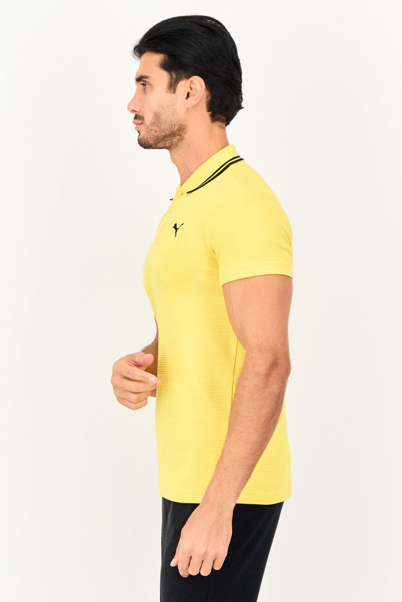 PUMA Men Sportswear Fit Embroidered Logo Short Sleeve Outdoor Polo Shirt, Yellow - Image 3