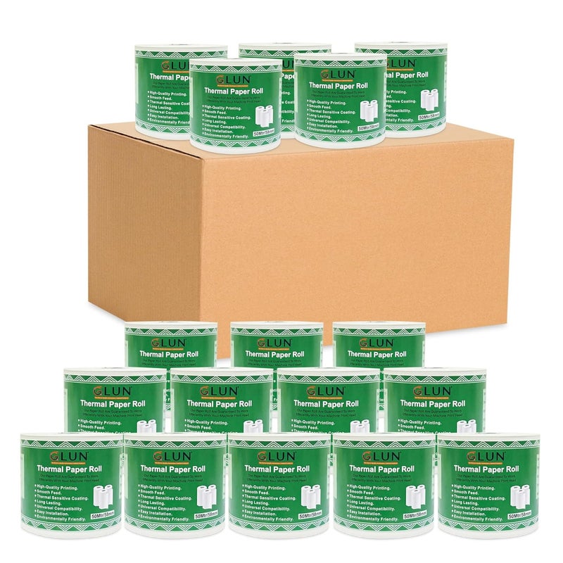 GLUN® ® لفات ورق حراري 58 مم (2 بوصة) × 50 متر، ورق إيصالات POS خالي من البقع لآلات النقد (عبوة من 20) - Image 1
