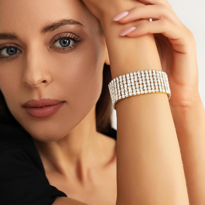 Zealmer Sparkle Multicolor Rhinestone Stackable Stretch Bracelets for Women - Image 4