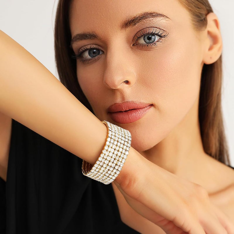 Zealmer Sparkle Multicolor Rhinestone Stackable Stretch Bracelets for Women - Image 3