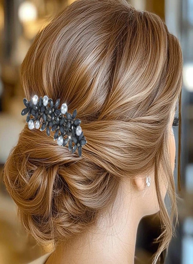 EASEDAILY Flower French Hair Clips Barrette Pearl Hair Barrettes Vintage Hair Accessories for Women (Pack of 2) (Black Blue and Pink) - Image 3