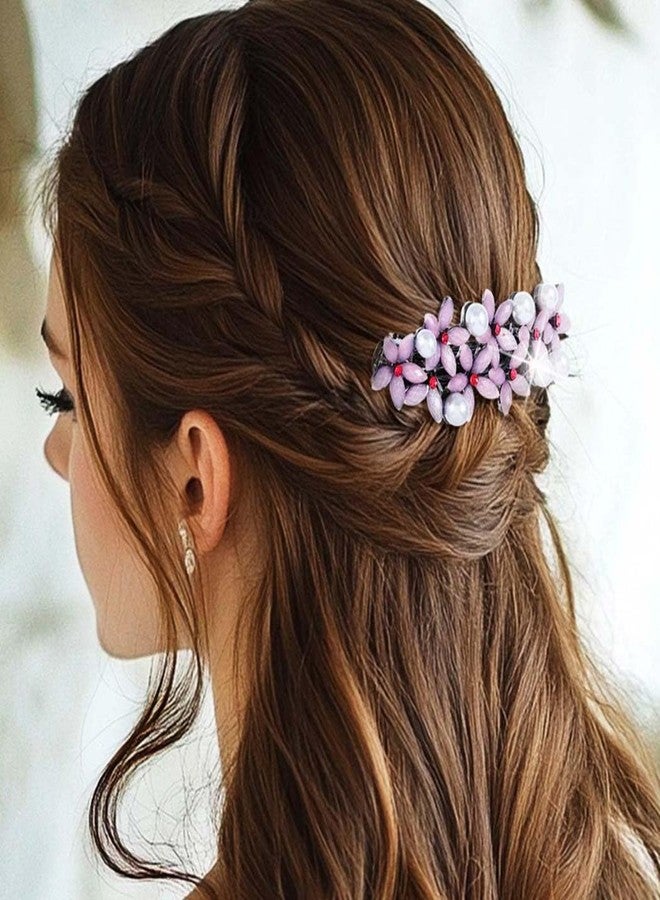 EASEDAILY Flower French Hair Clips Barrette Pearl Hair Barrettes Vintage Hair Accessories for Women (Pack of 2) (Black Blue and Pink) - Image 5