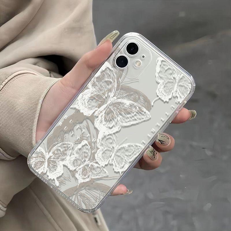 Creative white rubber butterfly case for Apple iPhone 12, transparent soft rubber, drop-proof phone case