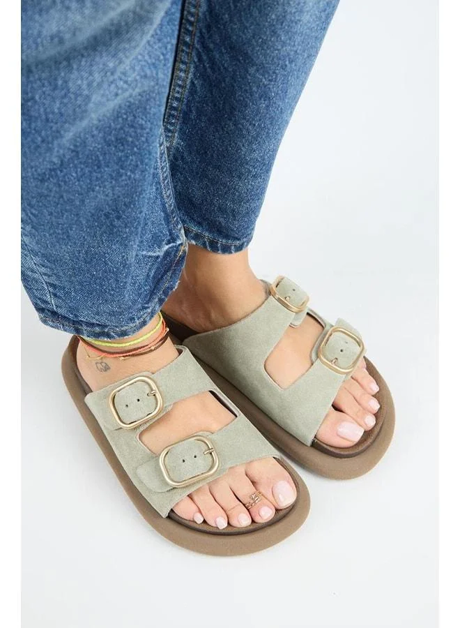 Manijero  Lavender Women's Genuine Leather Double-Strap Aqua Green Slipper. for Women | Best Price UAE