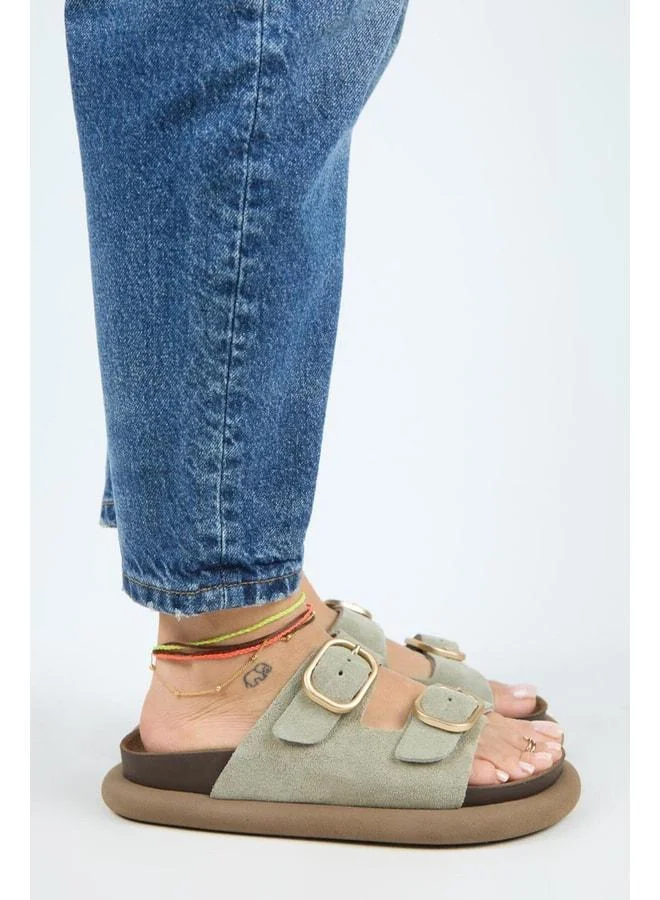 Manijero  Lavender Women's Genuine Leather Double-Strap Aqua Green Slipper. for Women | Best Price UAE