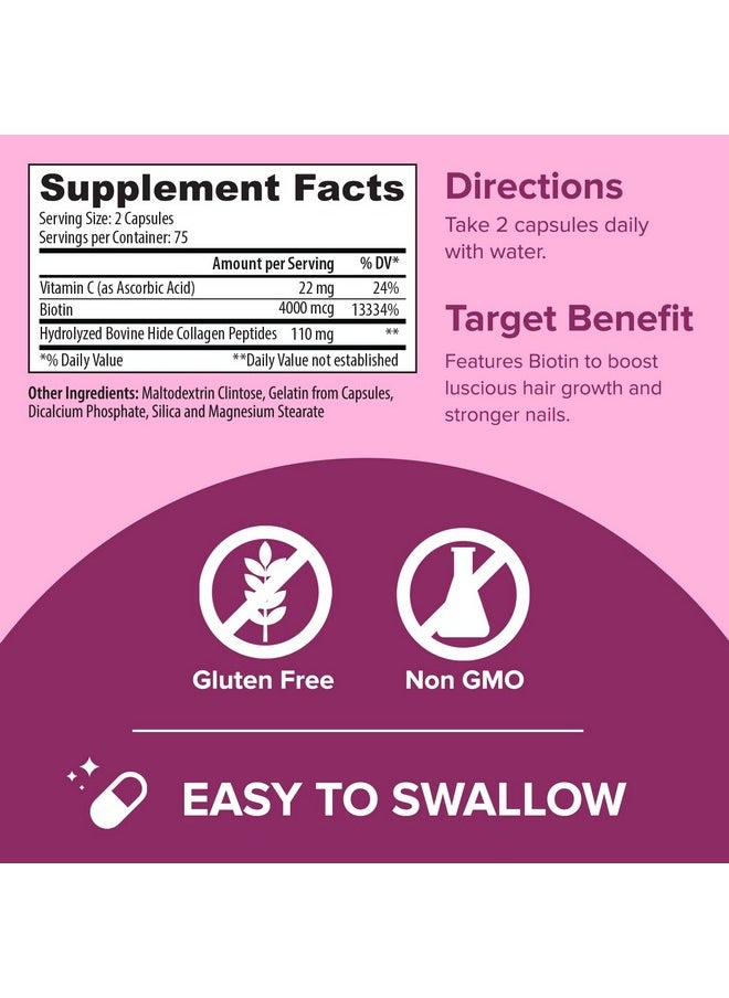 Sanar Naturals - Collagen Pills Biotin Vitamin C Hair Growth Strong Nails Biotin Vitamins For Hair Skin And Nails Collagen Biotin Formula Collagen Peptides Supplement 150 Capsules - Image 1