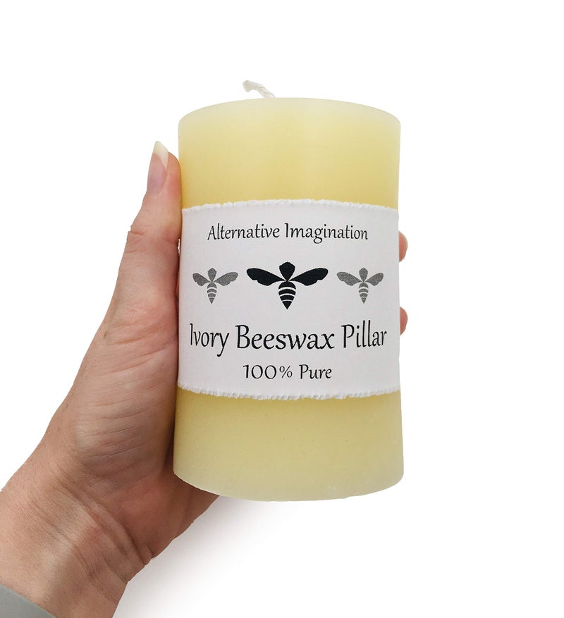 Alternative Imagination Beeswax White Pillar Candles - 3x4-100% Pure Beeswax Candles - 60 Hour - Unscented, Smokeless, Dripless for Home Decor, Wedding Decor, Spiritual Gifts, Spa Gifts - 1 Pack - Alternative Imagination - Image 4