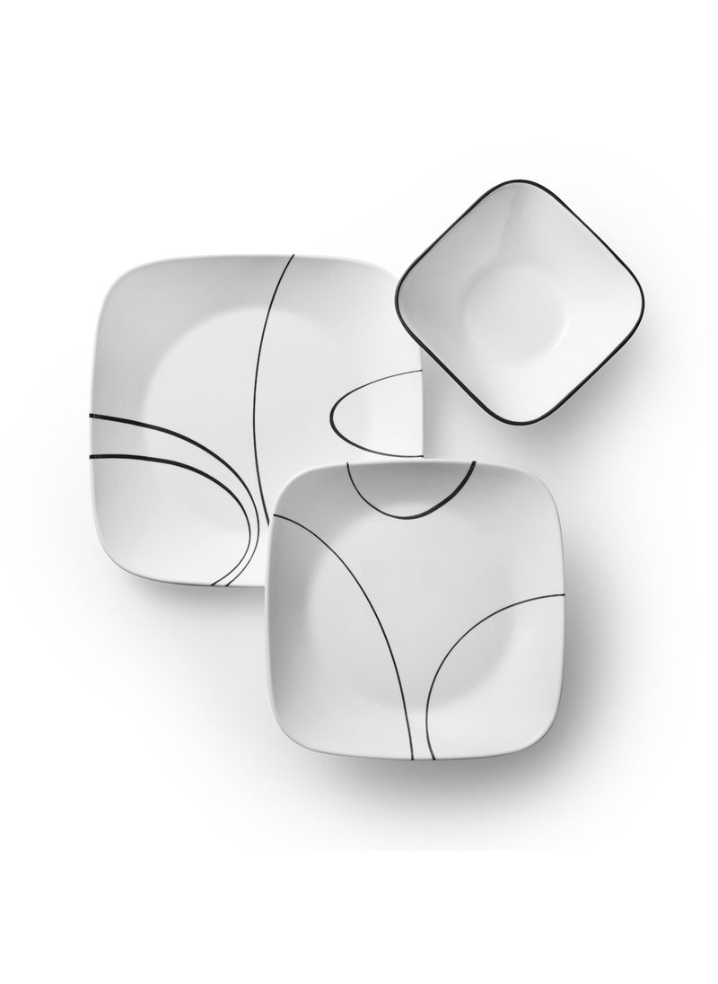 Corelle 18-Piece Service for 6 Dinnerware Set  Triple Layer Glass and Chip Resistant  Lightweight Square Plates and Bowls Set  Simple Lines