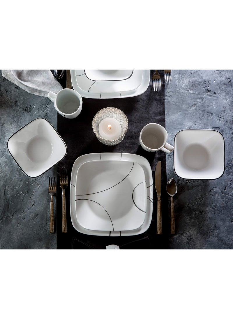 Corelle 18-Piece Service for 6 Dinnerware Set  Triple Layer Glass and Chip Resistant  Lightweight Square Plates and Bowls Set  Simple Lines