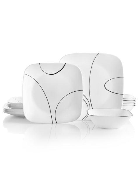 Corelle 18-Piece Service for 6 Dinnerware Set  Triple Layer Glass and Chip Resistant  Lightweight Square Plates and Bowls Set  Simple Lines