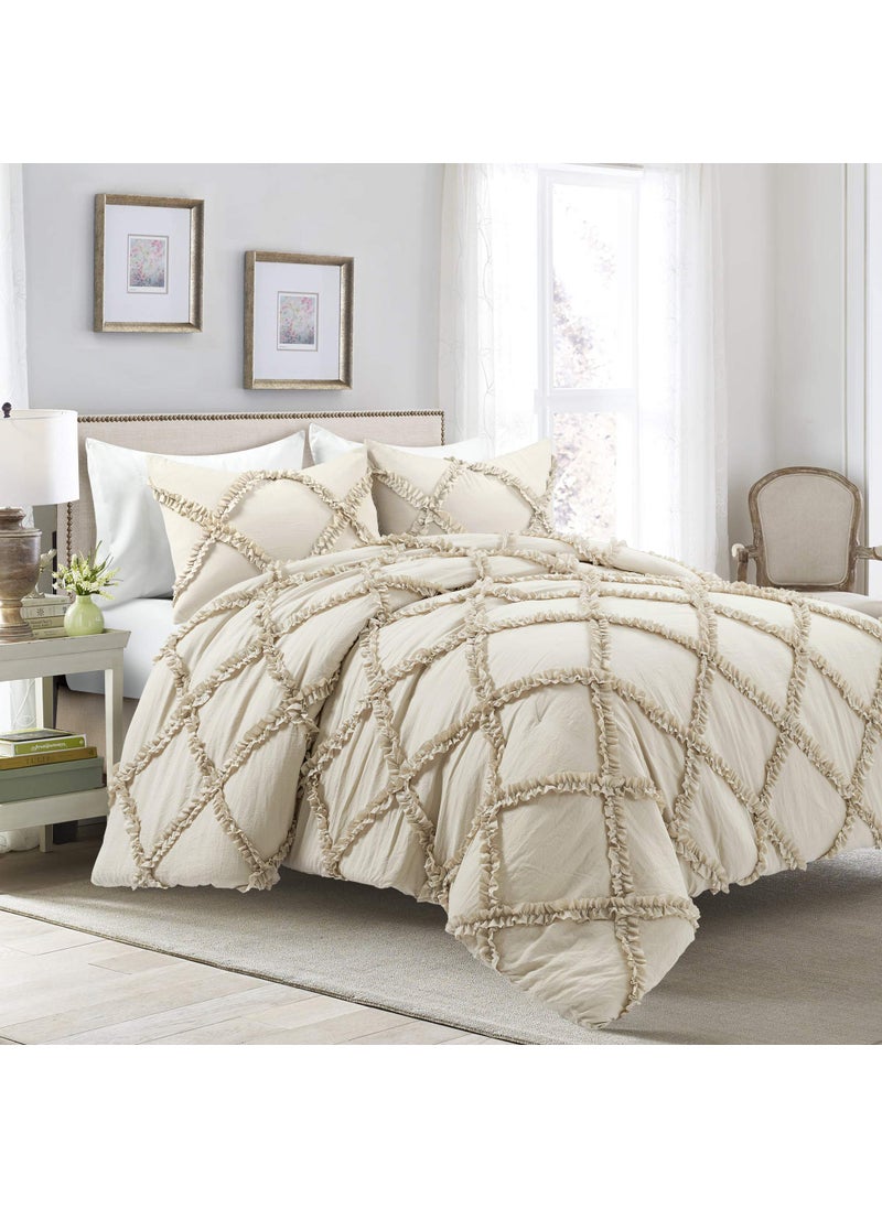 Lush Decor Lush Decor King Neutral Ruffle Diamond 3 Piece Comforter Set 