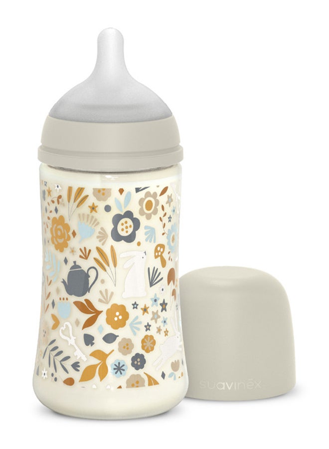 SUAVINEX زجاجة رضاعة أطفال من بولياميد مع حلمة فسيولوجية بتدفق متوسط، تحاكي تجربة الرضاعة الطبيعية، 3+ أشهر 270 مل - رمادي - Image 1