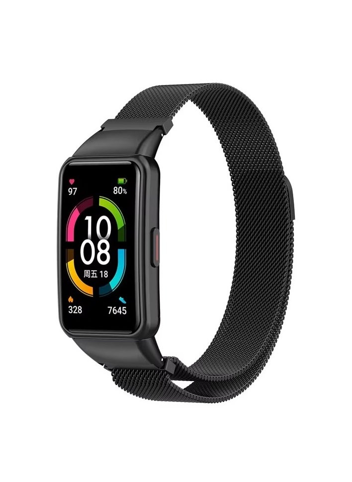 Generic Replacement Band for Huawei Band 6/Honor Band 6 Band Magnetic Stainless Steel Strap Loop Watch Band Sports Straps (Black)  - Image 1